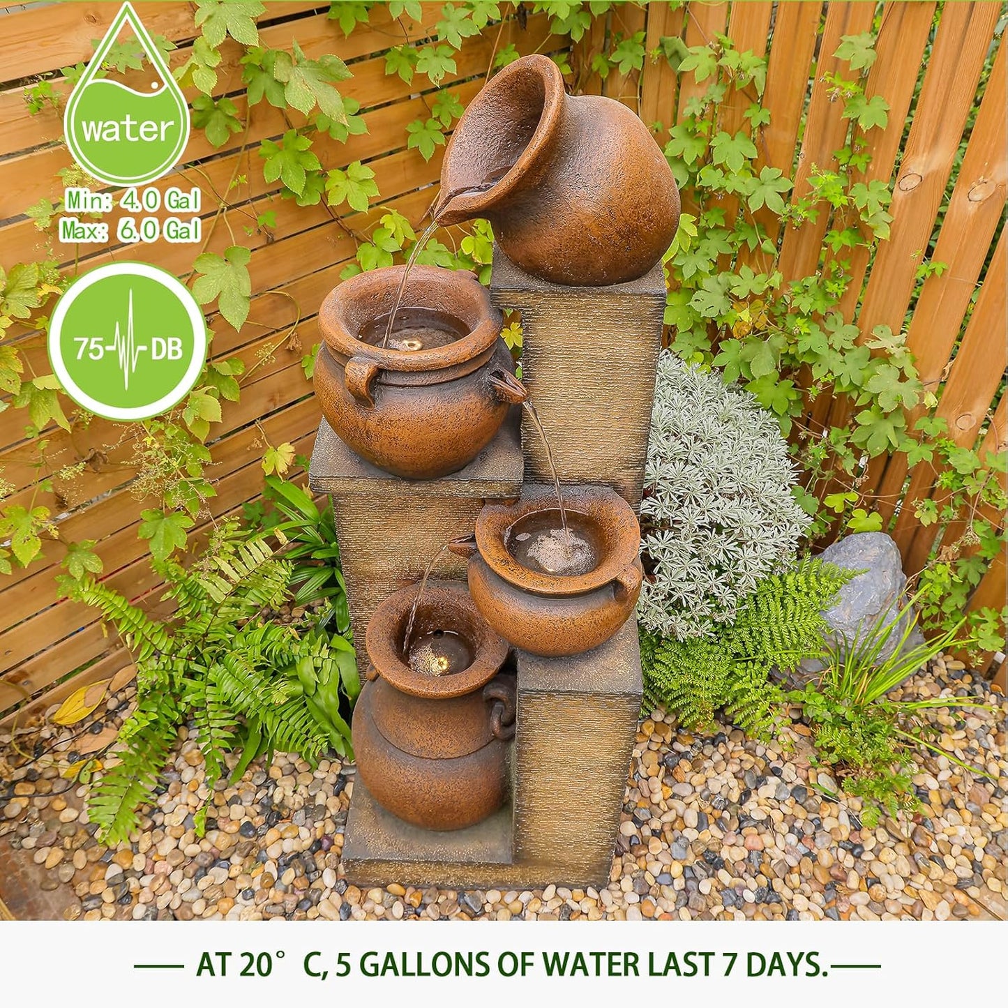 53" H Large Outdoor Water Fountain with Lights - 4 Tiered Cascading Bowls Waterfall Fountain for Garden, Patio, Backyard, Porch Inside - Freestanding Outdoor Water Feature Gold