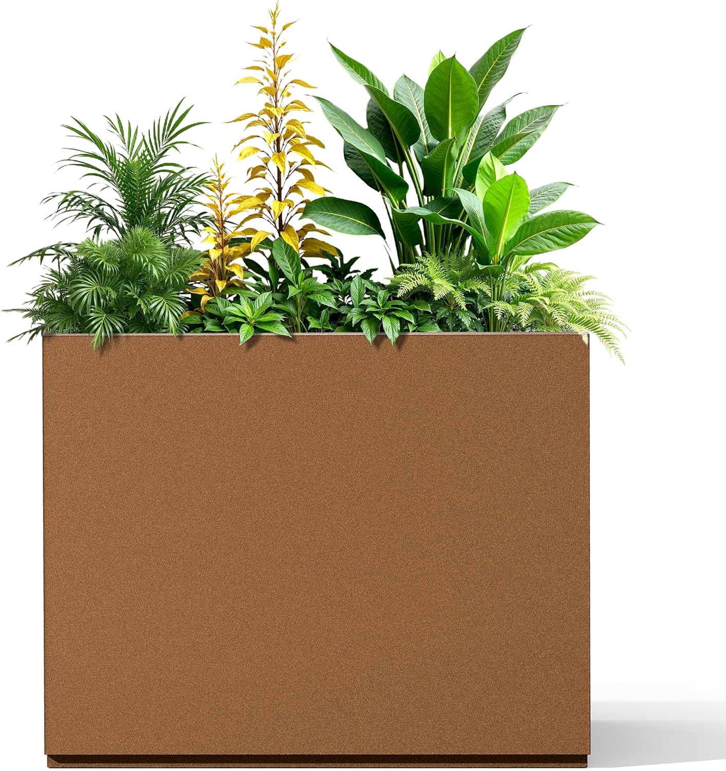 Metal Rectangular Planter for Outdoor Plants, Coated Large Planter Box with Drainage, Outdoor Patio PLanters with Sturdy Thickened Divider for Yard, Garden