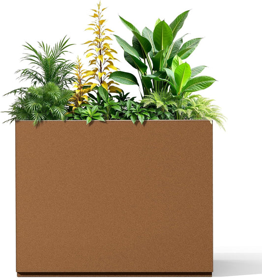 Metal Rectangular Planter for Outdoor Plants, Coated Large Planter Box with Drainage, Outdoor Patio PLanters with Sturdy Thickened Divider for Yard, Garden