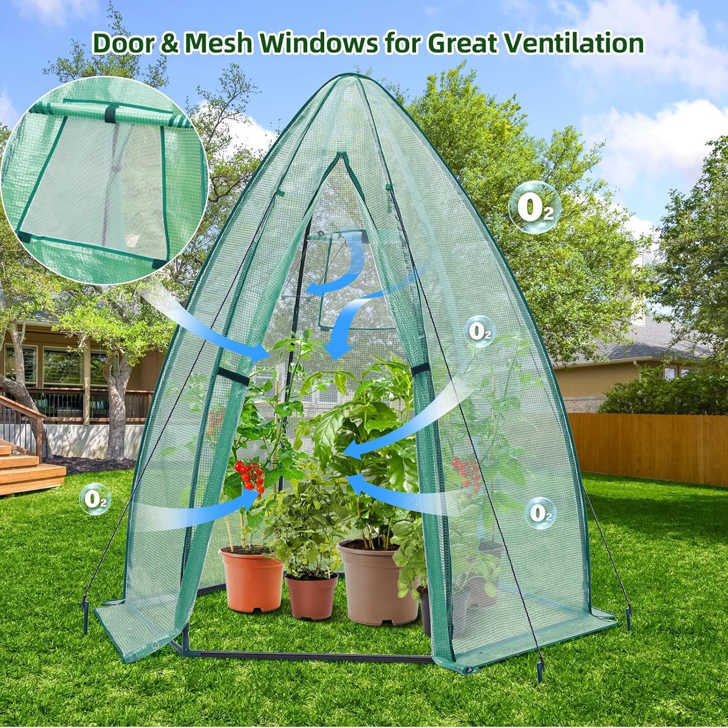 Portable Plant Protector from Animals, Ohuhu Greenhouse for Outsides with Durable PE Cover, Heavy Duty Green House with Zippered Door Mesh Window for Vegetables Flowers Fruits Herbs, 63x54x71 Inch