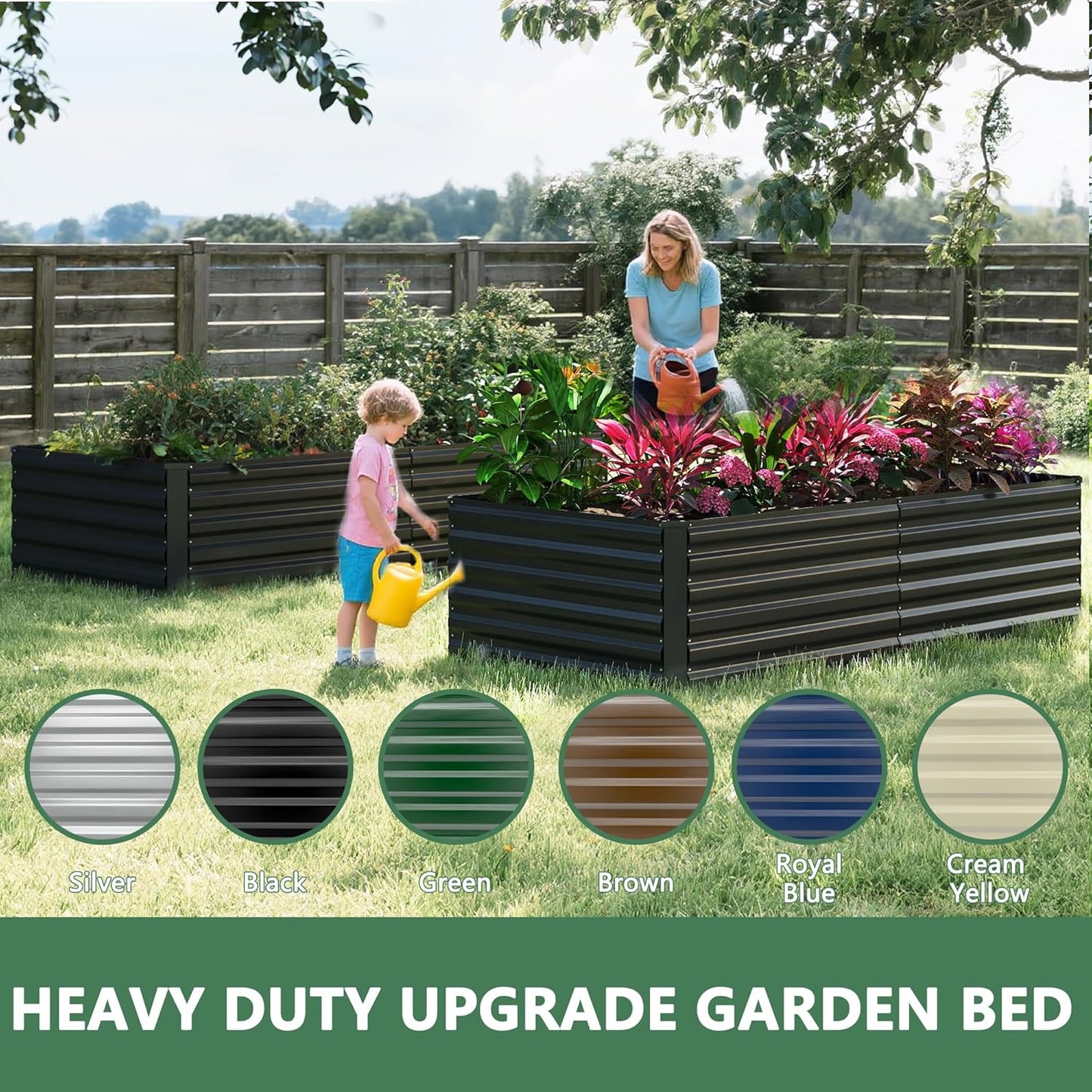 FOOWIN 4pcs 6x3x2ft Galvanized Raised Garden Bed, Planter Raised Garden Boxes Outdoor, Large Metal Raised Beds for Gardening, Garden Bed for Vegetables, Flowers, Herb,269 Gallon Capacity, Black