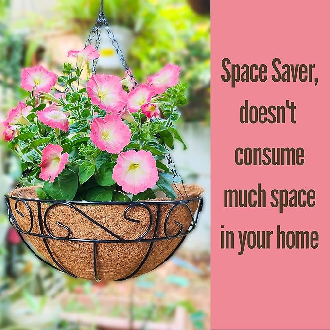 LaLaGreen Hanging Planter for Outdoor Plants (4 Pack, 16 Inch) Hanging Baskets with Coco Liner, Metal Wire Flower Basket Pots with Hook Hanger Balcony Porch Farmhouse Country Style Garden Decor