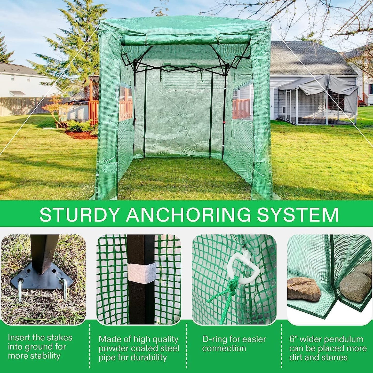 VIVOSUN 8'x6' Portable Walk-in Greenhouse with PE Cover, Instant Pop-up and Walk-in Folding, Roll-Up Zipper Entry Doors and 2-Side Viewing Windows, Easy Setup for Plants Outdoor