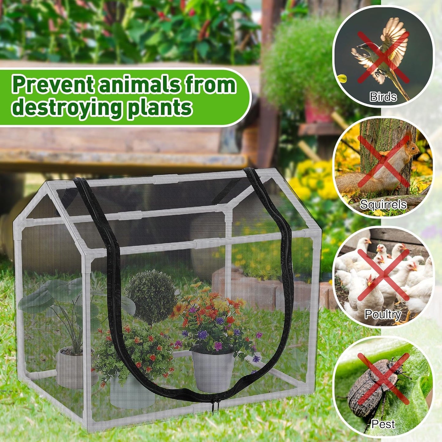 Mesh Plant Cover from Animals, 23.62"x15.75"x19.69" Heavy Duty Mesh Plant Cover for Cats, Bird and Pest, Full Enclosure Netting Guard for Vetgetable Fruite Protection Indoor/Outdoor Garden