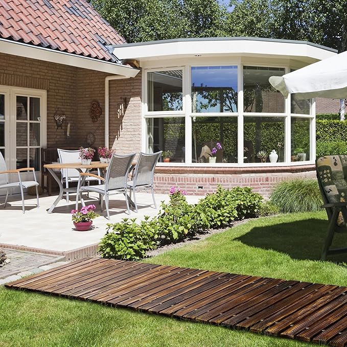 RELIANCER 8' Wooden Garden Pathway,Outdoor Roll Out Cedar Straight Walkway,Patio Path Decorative Garden Boardwalk Walkways,Weather-Resistant Roll Up Beach Wood Road Floor,Wedding Party Pathways