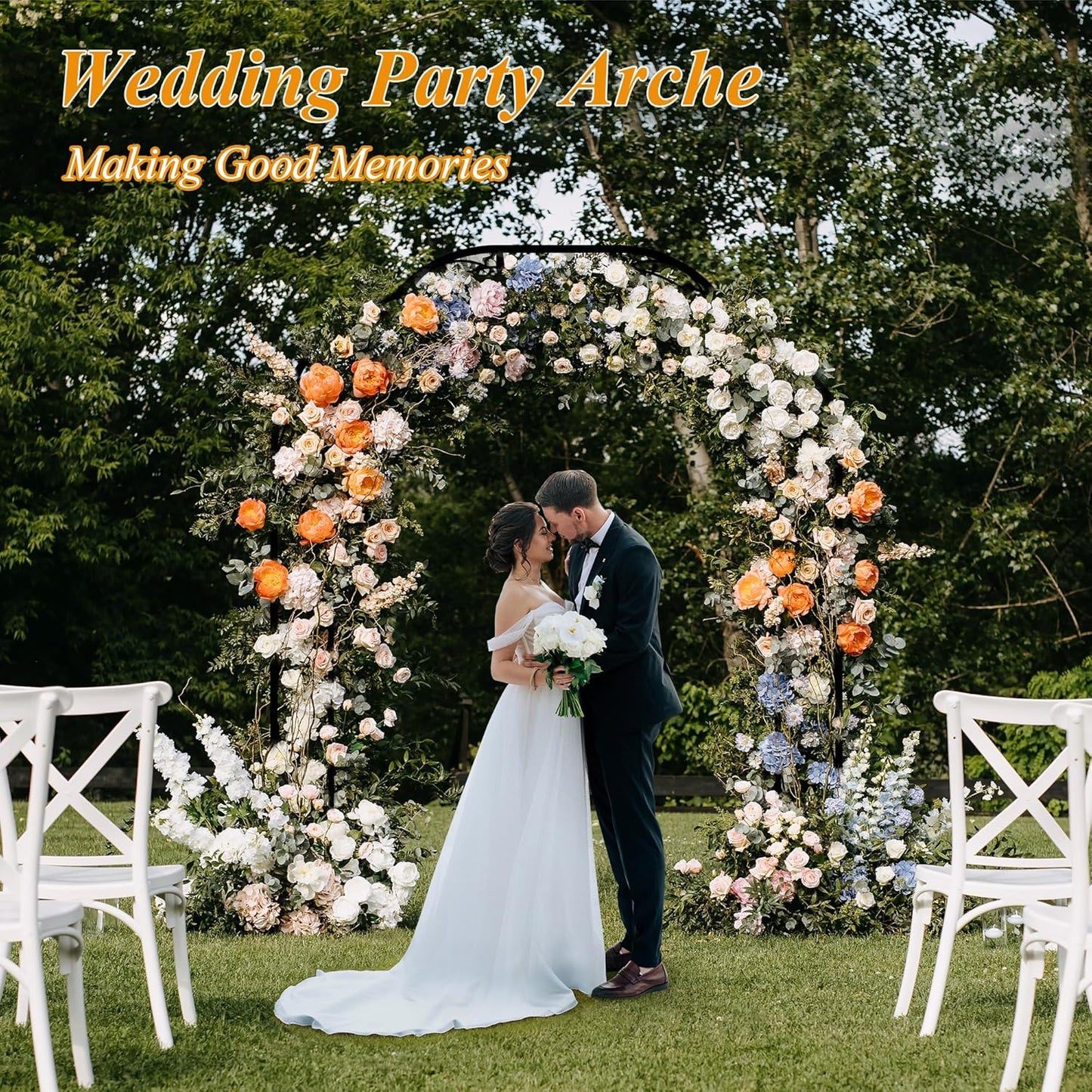 Metal Garden Arch 8.2 FT High x 6.2 FT Wide Garden Arbor Trellis for Outdoor Climbing Plants Support Rose Lawn Tall Large Wedding Archway (Black, XL)