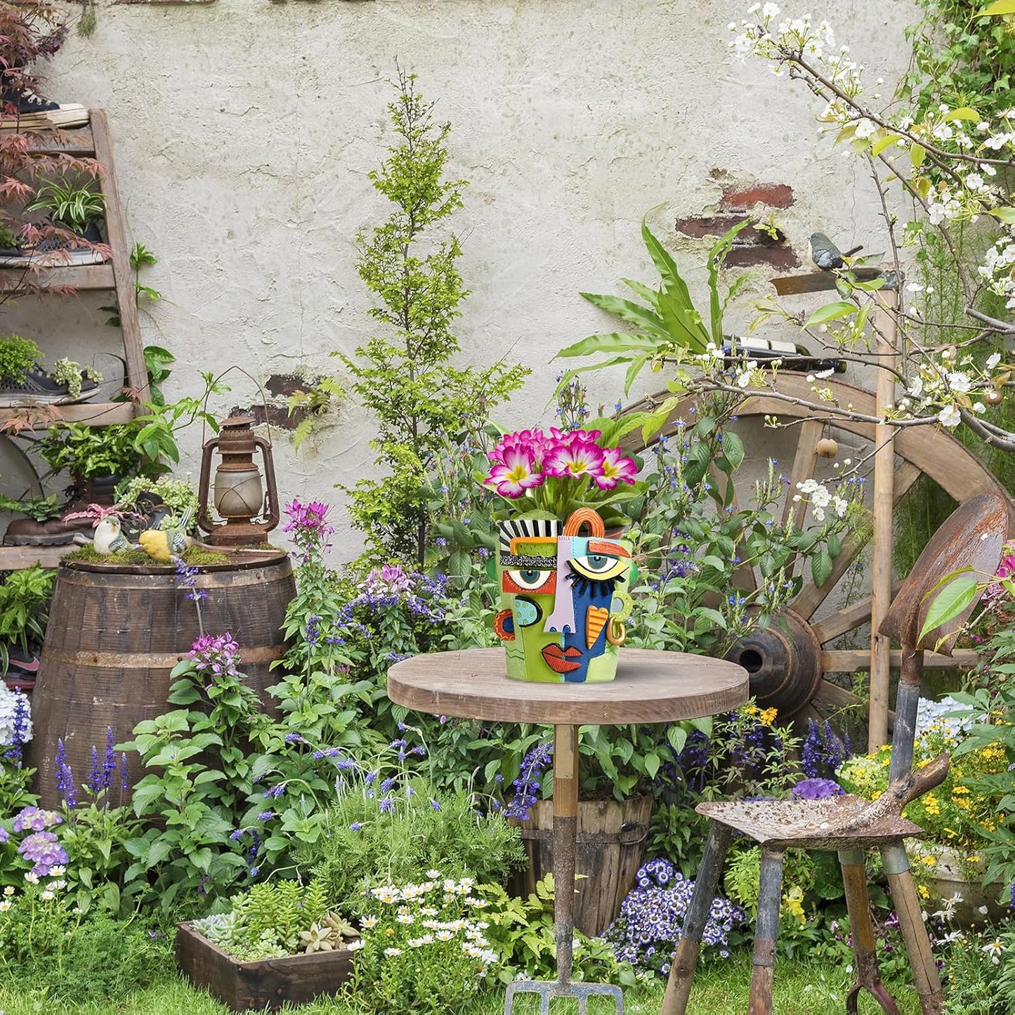 Picasso Abstract Face Planters Pots, Unique Abstract Flower Pot Head Planter Pot Ornaments Resin Brutalist Flowerpot with Drainage Hole for Indoor and Outdoor Plants Home Decor (Green, S)