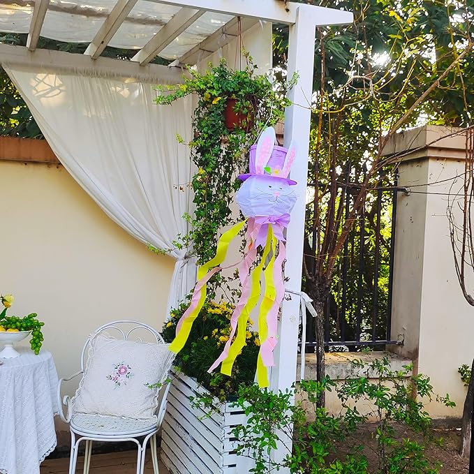 Easter Windsock Bunny Wind Socks Enduring Wind Socks for Outdoor Hanging Yard and Party Winter Festival Garden Décor 44.9 Inch