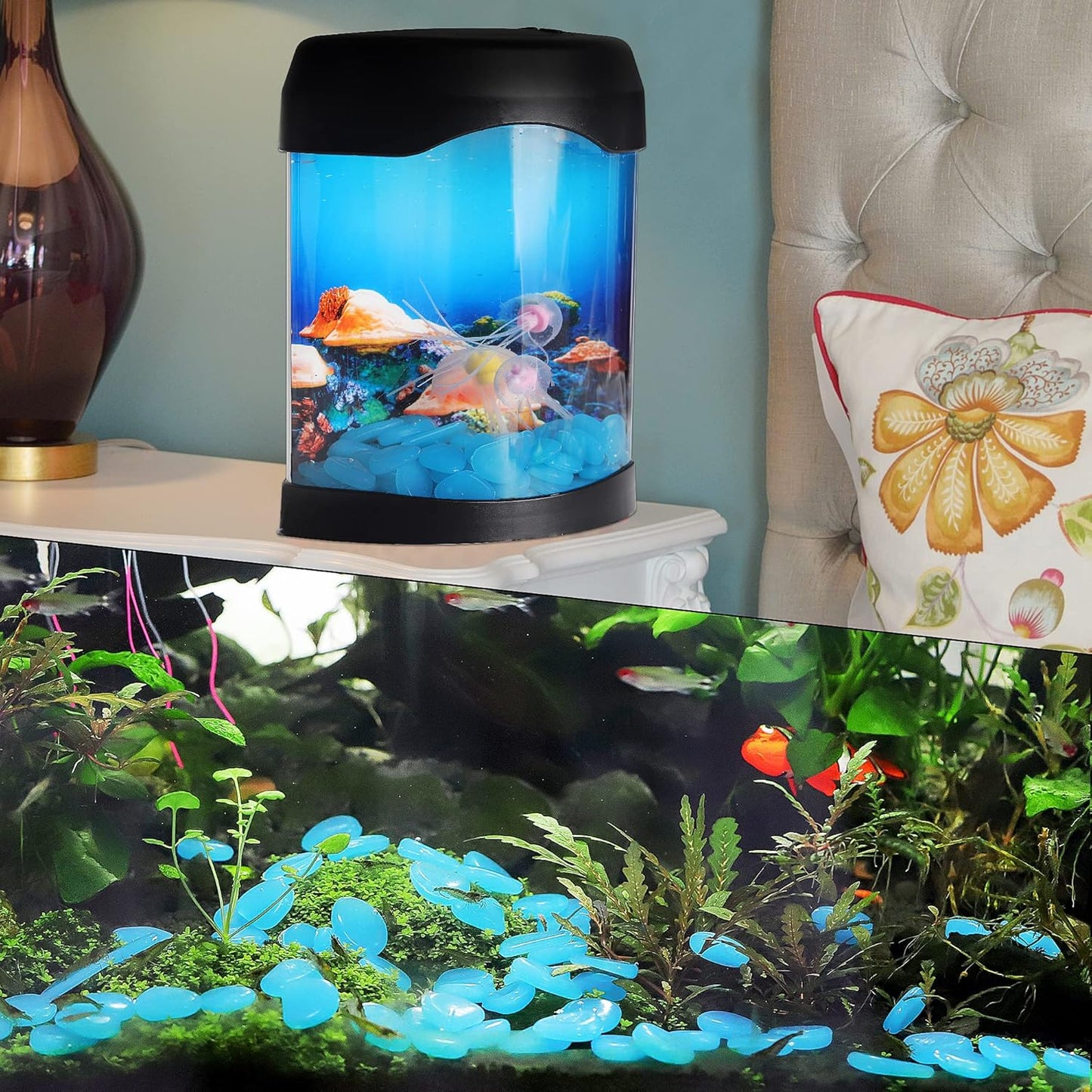 OSOPOLA 150 PCS Luminous Stones - Blue Glow Rocks Decorations DIY Decorative Pebbles for Aquarium Fish Tank Sidewalk Garden Path Patio Terrace Lawn Yard Ornaments Blueness Cobbles Decor FD05BL150