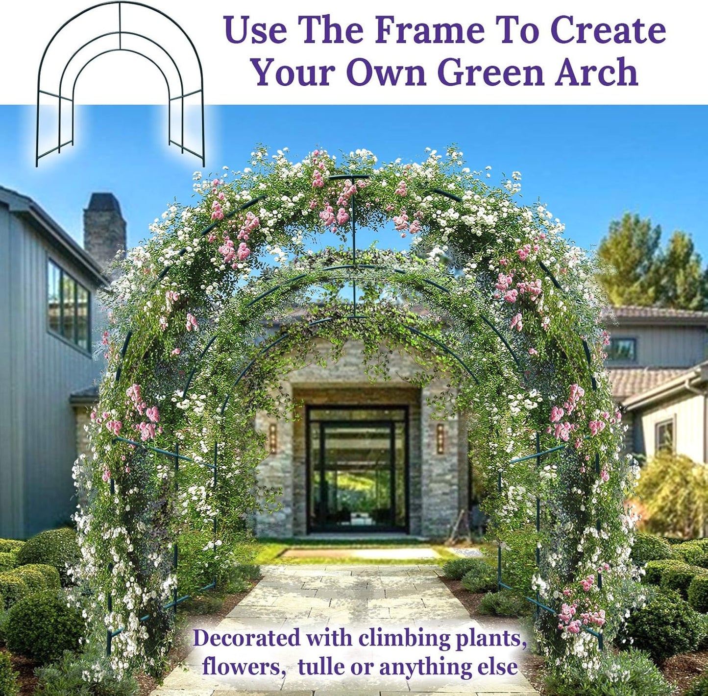 Multi-Size Large Garden Support Arch Frame Climbing Plant Arch Arbor for Flowers/Fruits/Vegetables (13FT x 7FT x 7.2FT)