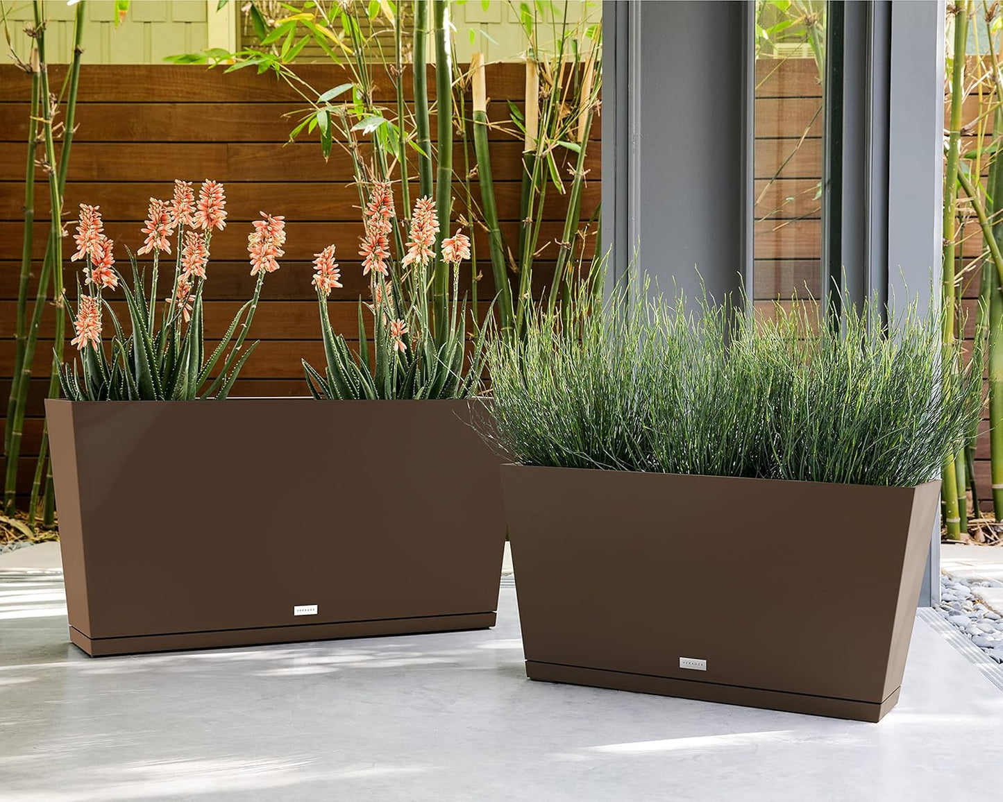 Veradek Midori Long Trough Planter (Espresso, 31 inch - 2 Pack with 2 Saucer Trays)