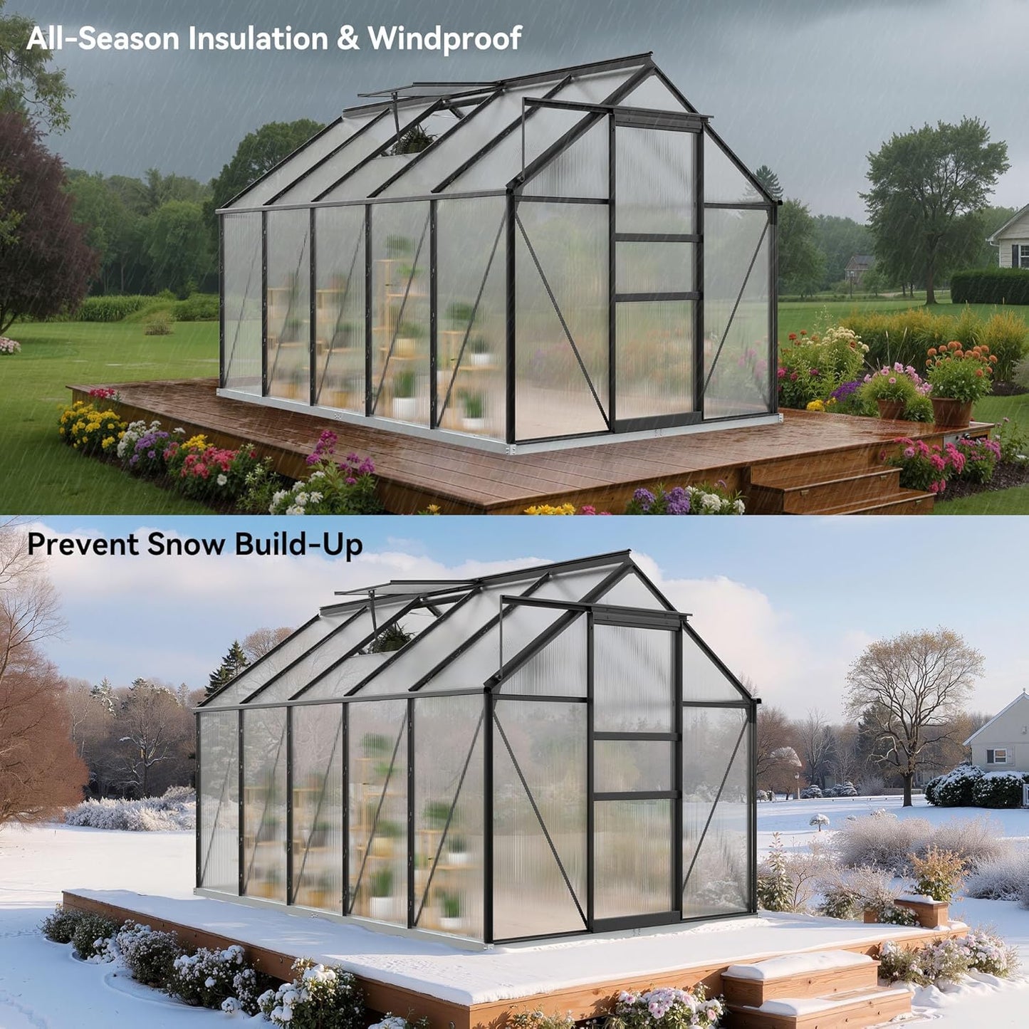 YITAHOME 10x6FT Polycarbonate Greenhouse Heavy Duty Green Houses Outdoor Aluminum Greenhouses w/ Sliding Doors Vent Window Walk-in Greenhouse for Garden Backyard, Matte Black