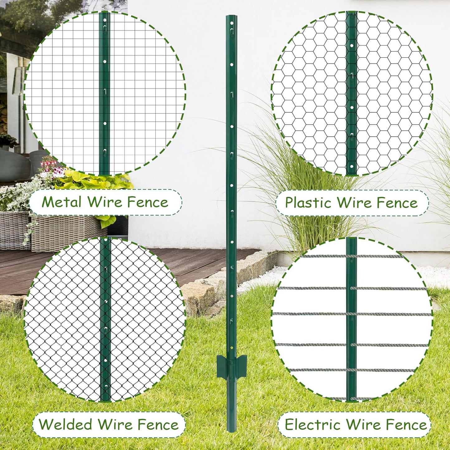 Sunnyglade 20 Pack 3.8 FT Heavy Duty Metal U-Post Garden Fence Stakes, No Dig U-Channel Fence Posts, Corner Anchor Poles for Wire, Electric, Mesh Fencing (20)