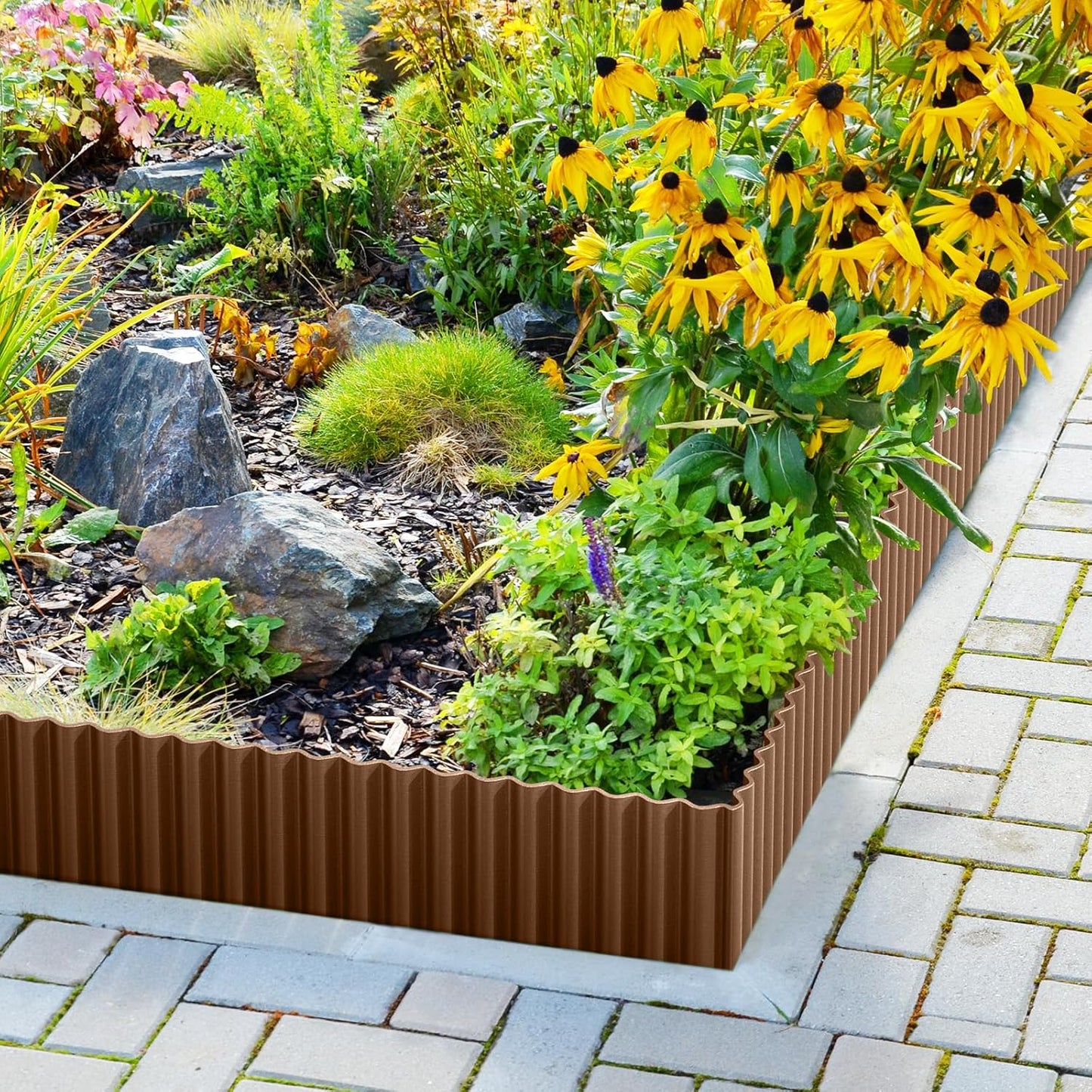 LAVEVE Corrugated Metal Garden Edging 6" x 20Ft, Landscape Edging Border for Lawn, Flower Bed, Garden Fence, Paver Edging (Coffee)