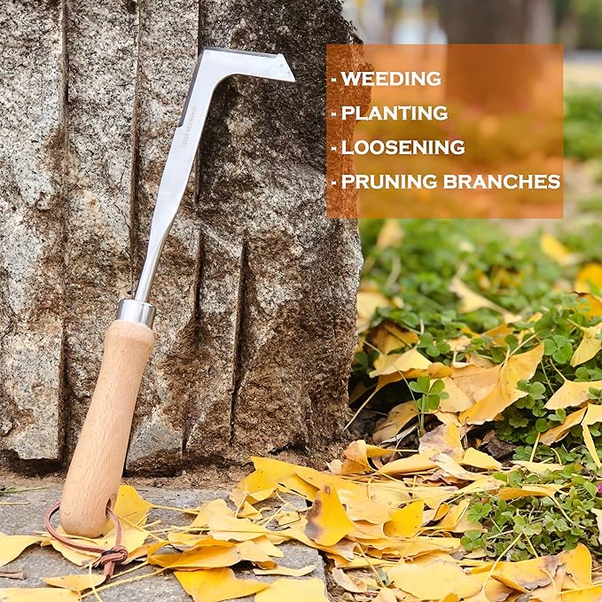 SHANFEEK Crack Weeder Weed Remover Tool for Garden Yard Weed Puller Hoe Gardening Tools Stainless Steel One-Piece Molding(L-Type)
