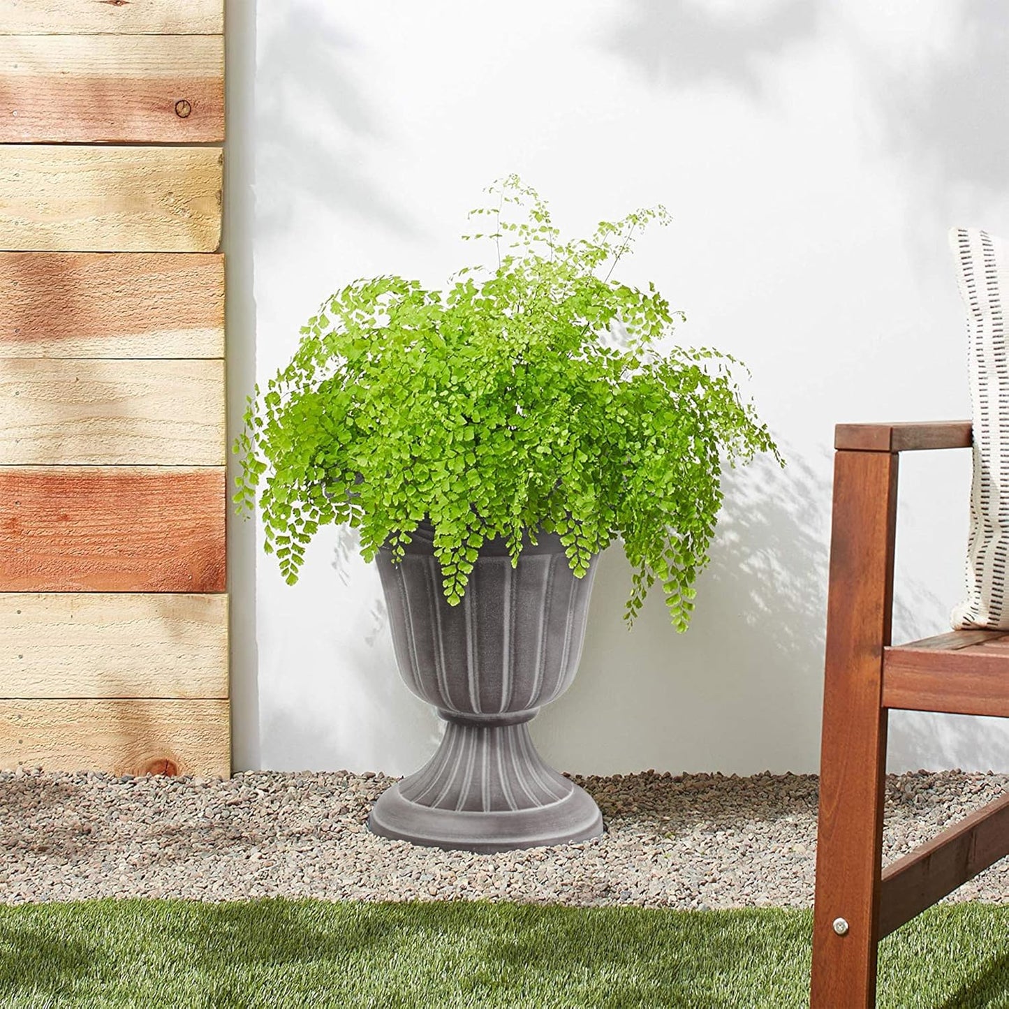 PL10WW Classic Traditional Plastic Urn Planter, 15" x 13", Whitewash