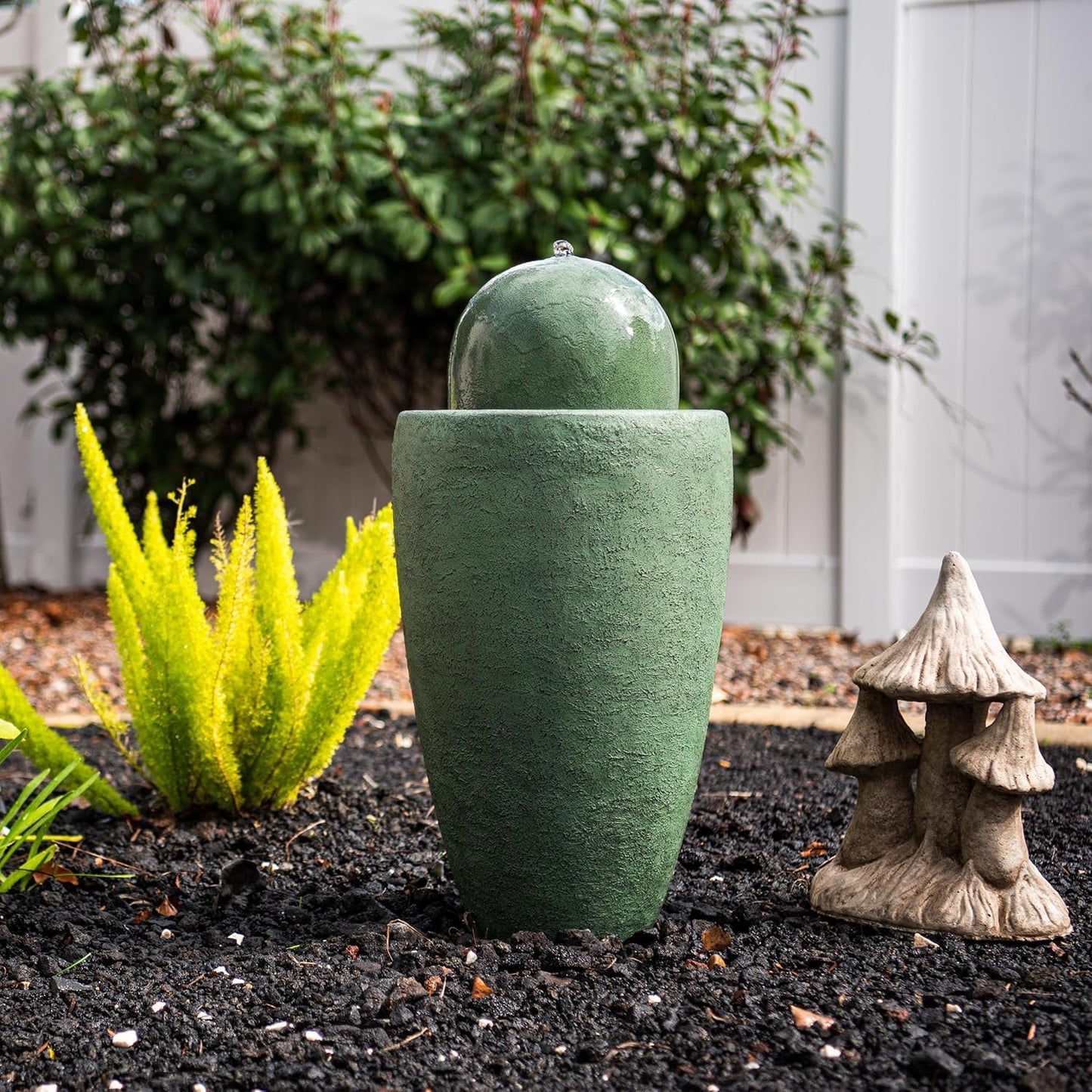 XBrand 25.98" H Round Stone Indoor/Outdoor Modern Stone Textured Sphere Water Fountain w/LED Lights, Ball Fountain Decor, Green