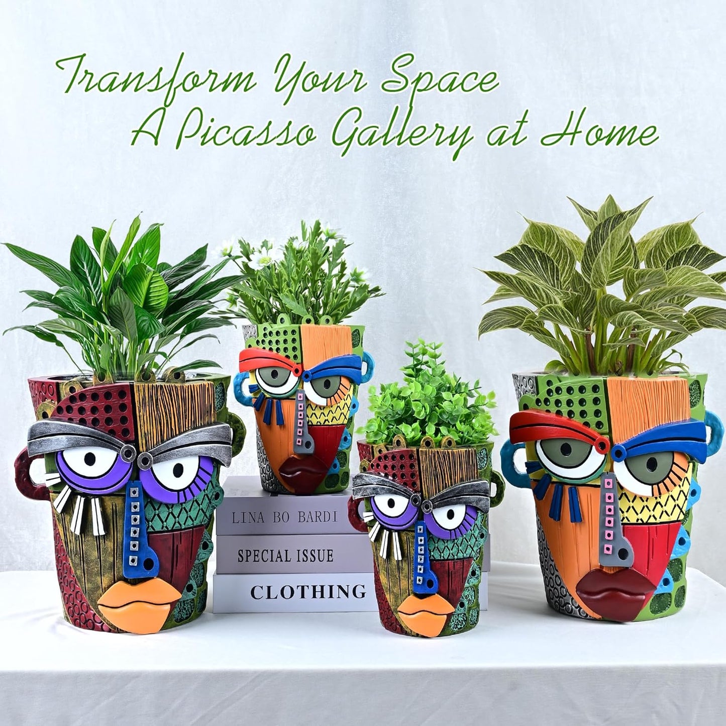 Bohemian Face Planter Pots for Plants,Hand-Painted Colorful Flower Pots with Drainage, Indoor Outdoor Garden Decor Gift(Classic,Small)