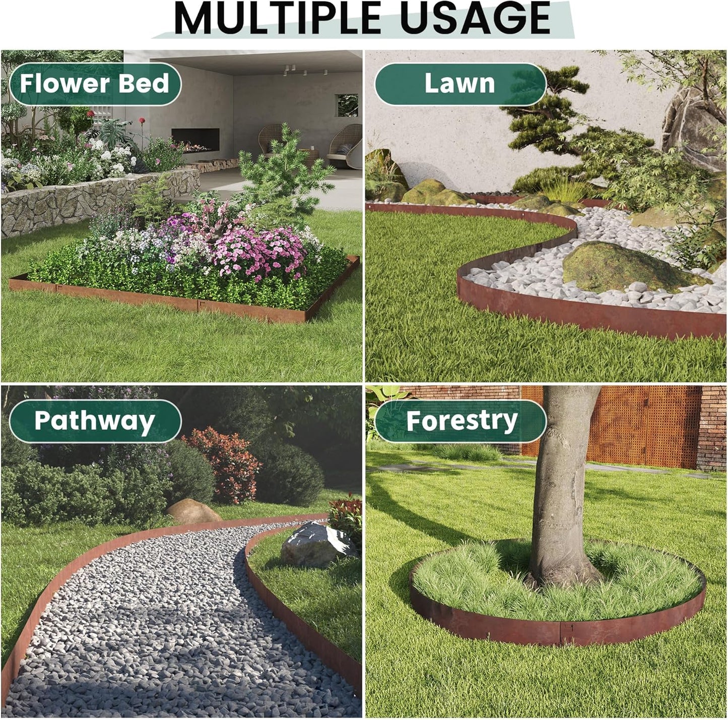 Corten Steel Rust Landscape Edging Border, 5 Pack 42”L x 7”H Weather Resistant Bendable Metal Garden Lawn Edging for Landscaping, Yard Pathway (16.5 Ft Total)