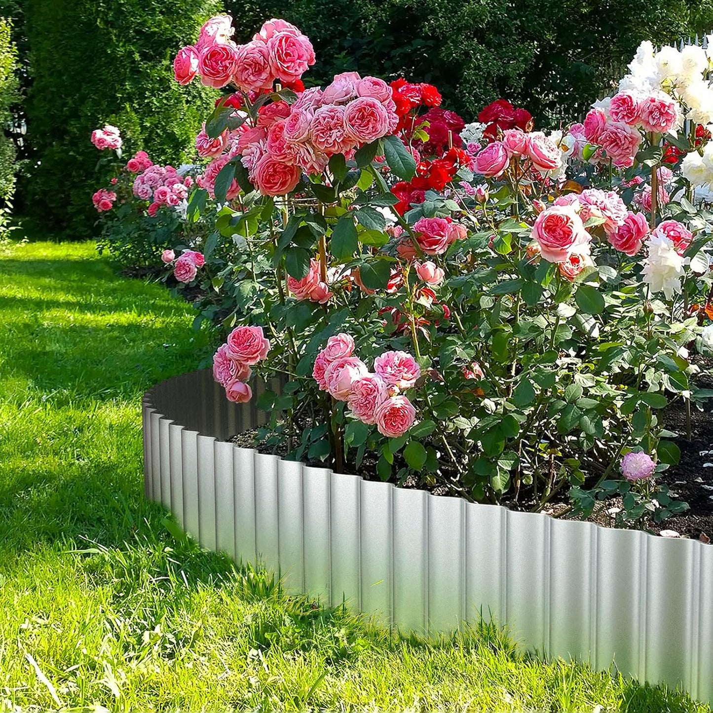 LAVEVE Corrugated Metal Garden Edging 12" x 20Ft, Landscape Edging Border for Lawn, Flower Bed, Garden Fence, Paver Edging (Silver)