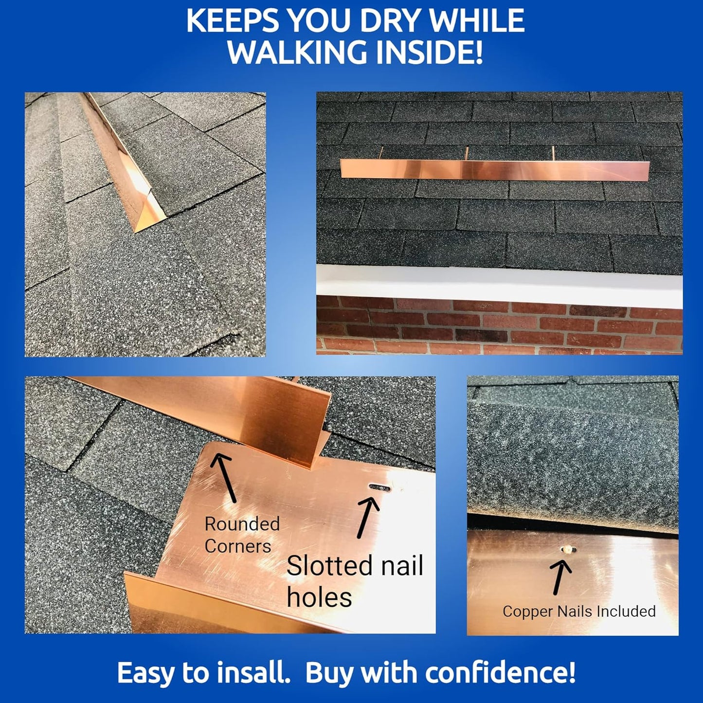 Eagle 1-26 Gauge 5 Foot Rain Diverter - Nails and Instructions Included (Mill Finish Aluminum, Copper, Galvanized, Stainless Steel & More) (3, Copper)