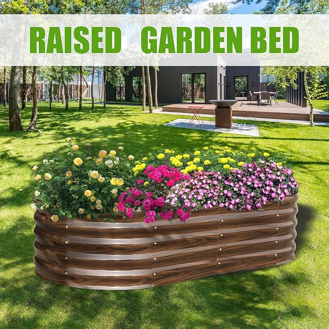 SnugNiture Galvanized Raised Garden Bed, 6x3x1.5ft Oval Metal Planter Box for Planting Outdoor Plants Vegetables