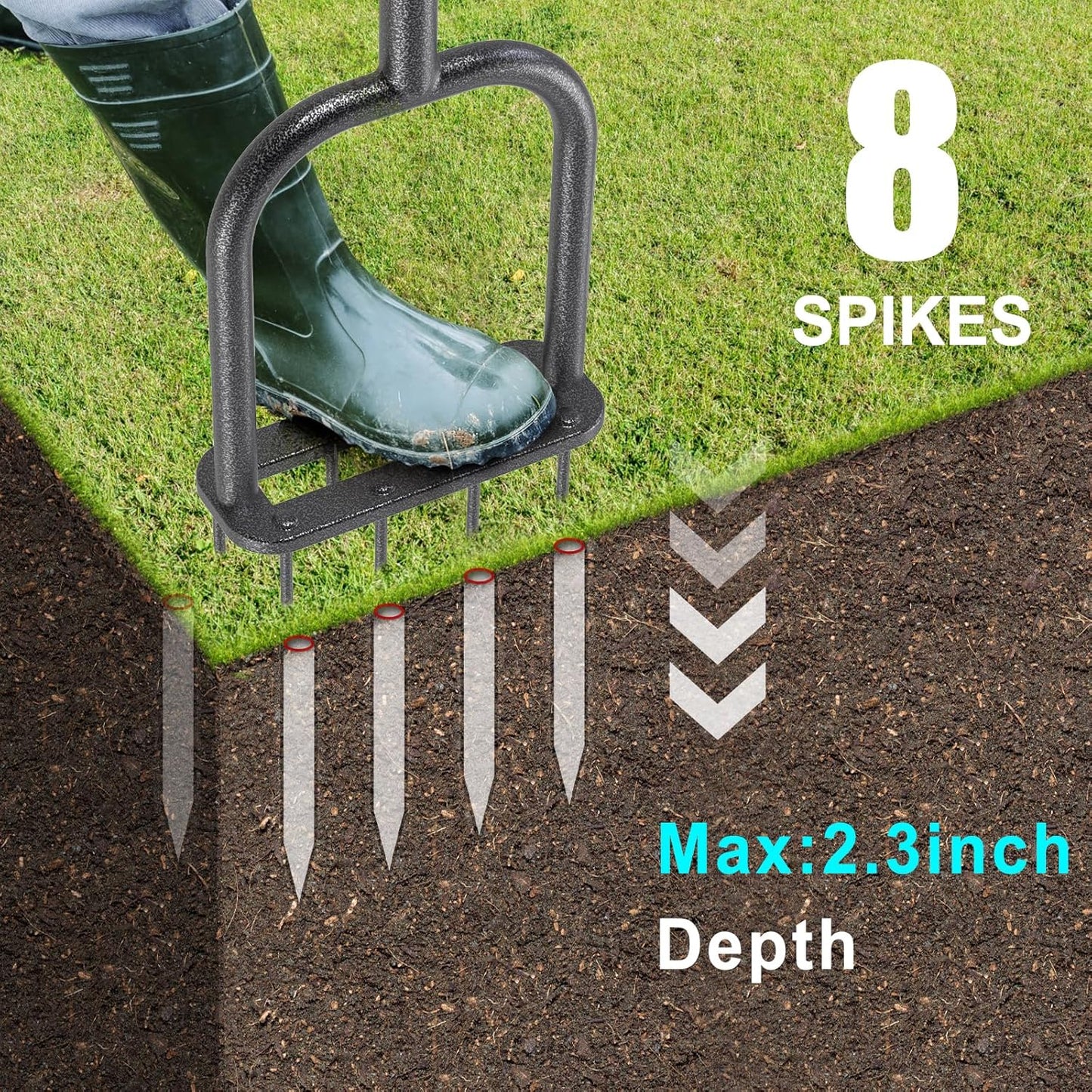 BeneLabel Manual Lawn Aerator Spike Tool with 8 Solid Spikes Handheld Grass Plug Aerators for Yard with Soft Rubber T-Handle Improving Lawn Health