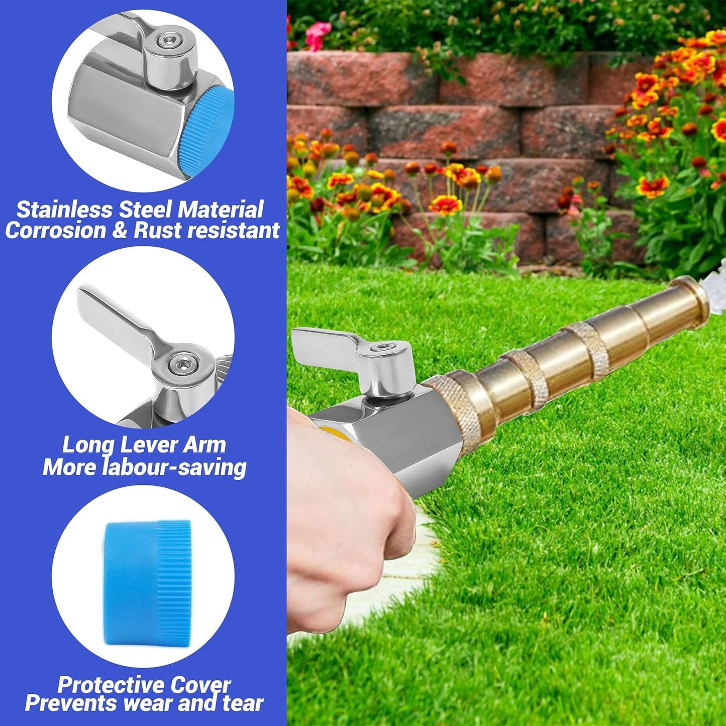 M MINGLE Garden Hose Shut Off Valve, Heavy Duty 304 Stainless Steel, 3/4 Inch, 2-Pack with 2 Hose Washers