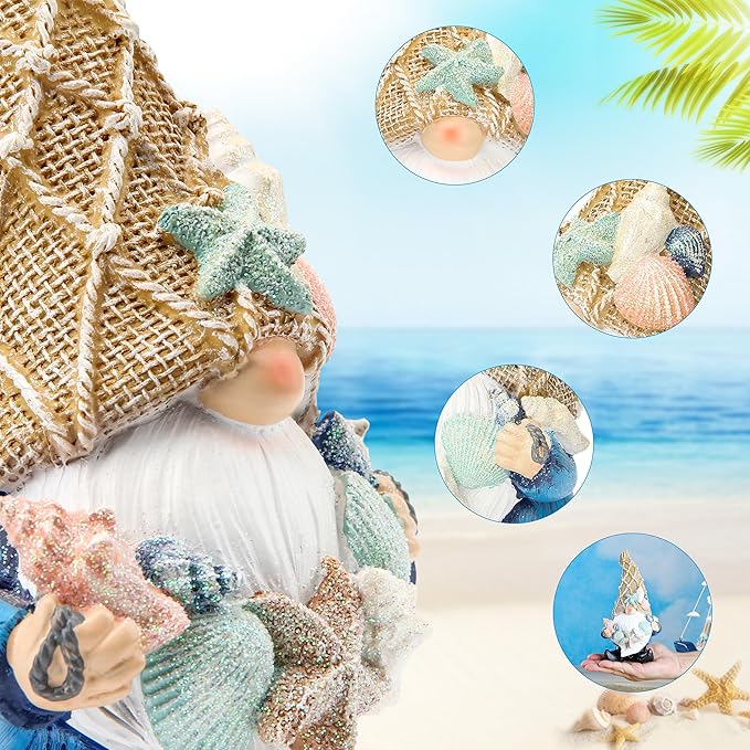 Leekung Garden Gnomes Statues Outdoor Funny - Garden Gnomes Decor Garden Decor Garden Figurine Ocean Gnomes Decor for Outdoor Indoor Beach Gnome Sculpture for Patio Lawn Yard Porch Bookshelf Gifts