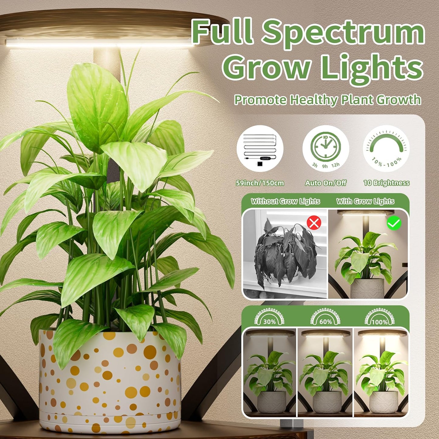 Plant Stand Indoor with Grow Lights-63'' Tall Plant Shelf, Corner Plant Stands for Indoor Growing, Tiered Plant Shelves Large Flower Holder for Indoor Plants, V-Shaped Decorative Rack for Home, Black