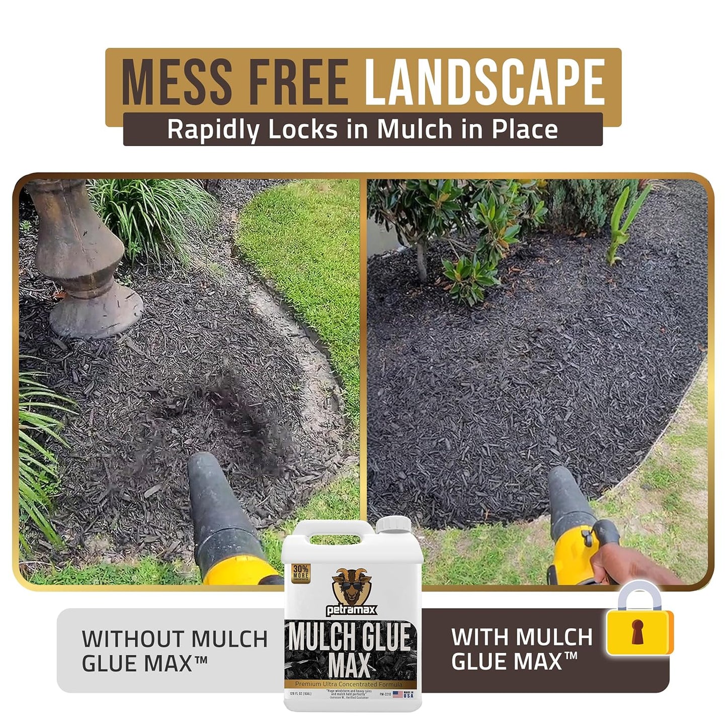 PetraMax Mulch Glue for Landscaping Rocks Max Concentrate, Weed Barrier - Non-Toxic Pea Gravel Binder, Mulch & Rock Glue for Landscaping, Landscape Rock & Gravel Stabilizer - Dries Clear (1 Gal)