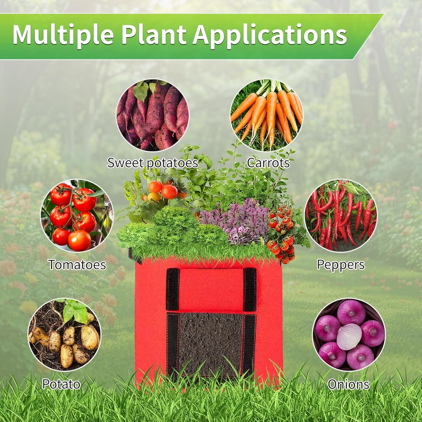 KONGDY 5 Pack 10 Gallon Potato Grow Bags, Heavy Duty Thick Aeration Nonwoven Fabric Pots with Handles, Colorful Plant Grow Bags for Outdoor Garden Potato, Tomato and Vegetables