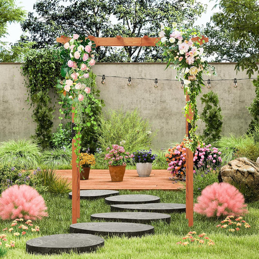 S AFSTAR 84" Wood Garden Arbor, 88inch Wood Backdrop Stand Wedding Arches, Pergola Archway Plant Climbing Arch Trellis for Yard Outdoor, Ceremony Christmas Garden Decoration Pergola, Brown