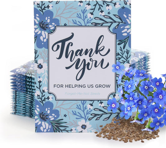 Bentley Seed Co. Thank You Packet - Help Us Grow Forget Me Not - 25 Seed Packets - Perfect Eco-Friendly Thank You Gift - Non GMO Seeds, Blue