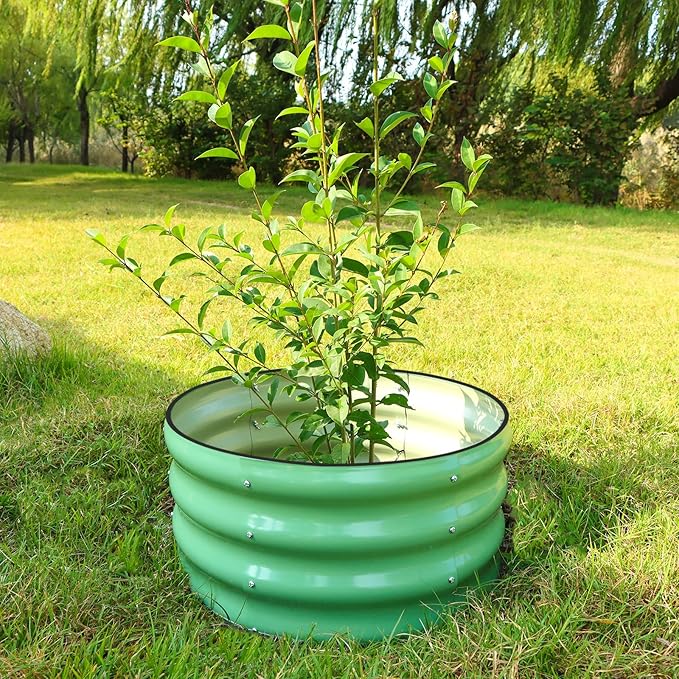 SnugNiture 3 Pcs 2x2x1ft Round Galvanized Raised Garden Bed Kit Outdoor, Metal Planter Box for Planting Plants Vegetables, Green