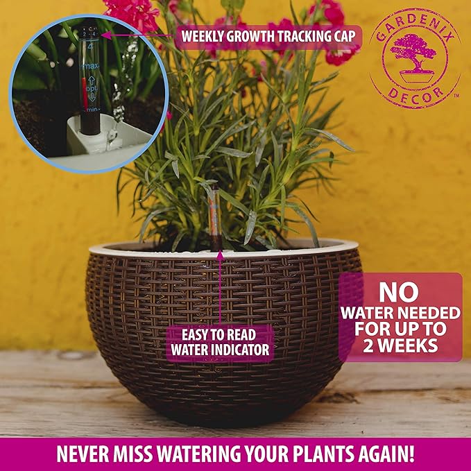 GARDENIX DECOR Self Watering Hanging Planter, 11'' Indoor, Brown, Coco Coir, with Water Level Indicator, Round, 1 Pack