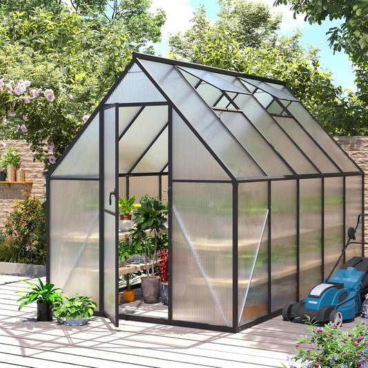 6x10 FT Greenhouse for Outdoors, Polycarbonate Greenhouse with Roof Vent, Enhanced Aluminum Large Walk-in Green House for Garden Backyard