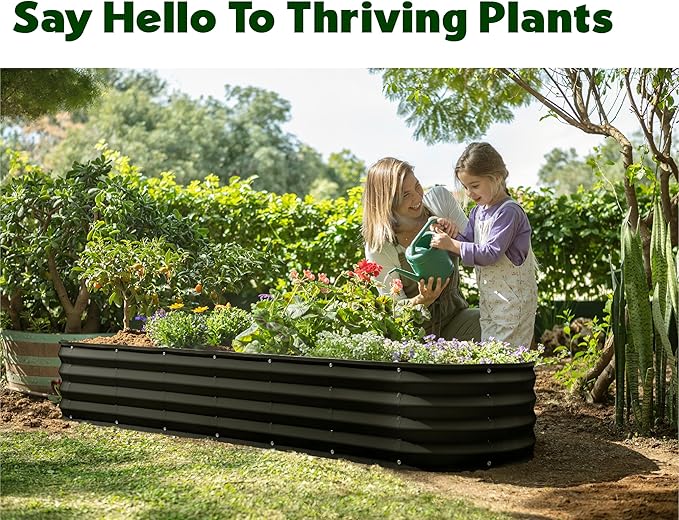 Galvanized Raised Garden Beds Outdoor // 8×2×1 ft Planter Raised Beds for Gardening, Vegetables, Flowers // Large Metal Garden Box (Black) // Patented Tool-Free Design