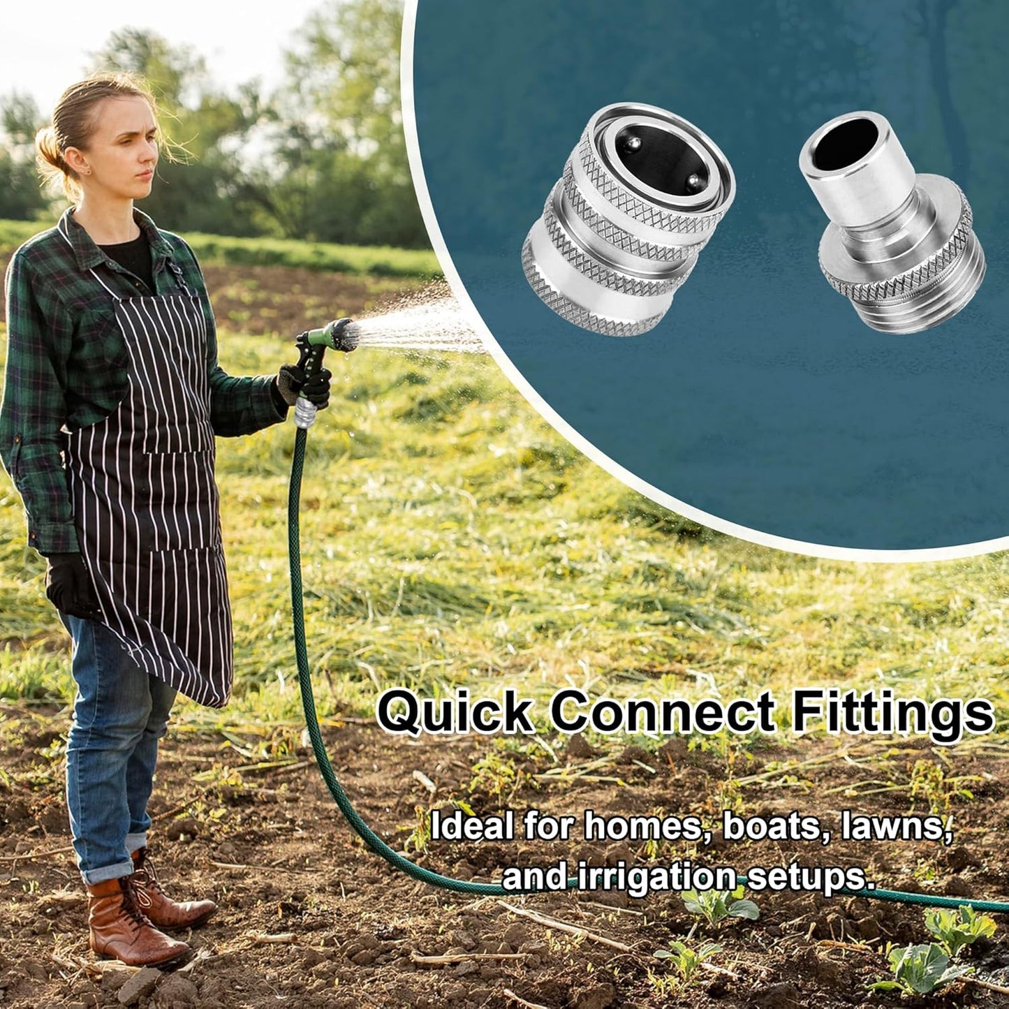 Quick Connect Hose Fittings, Garden Hose Quick Disconnect Set, Universal Fit 3/4 Inch GHT Stainless Steel, Water Hose Connector, 3 Pack