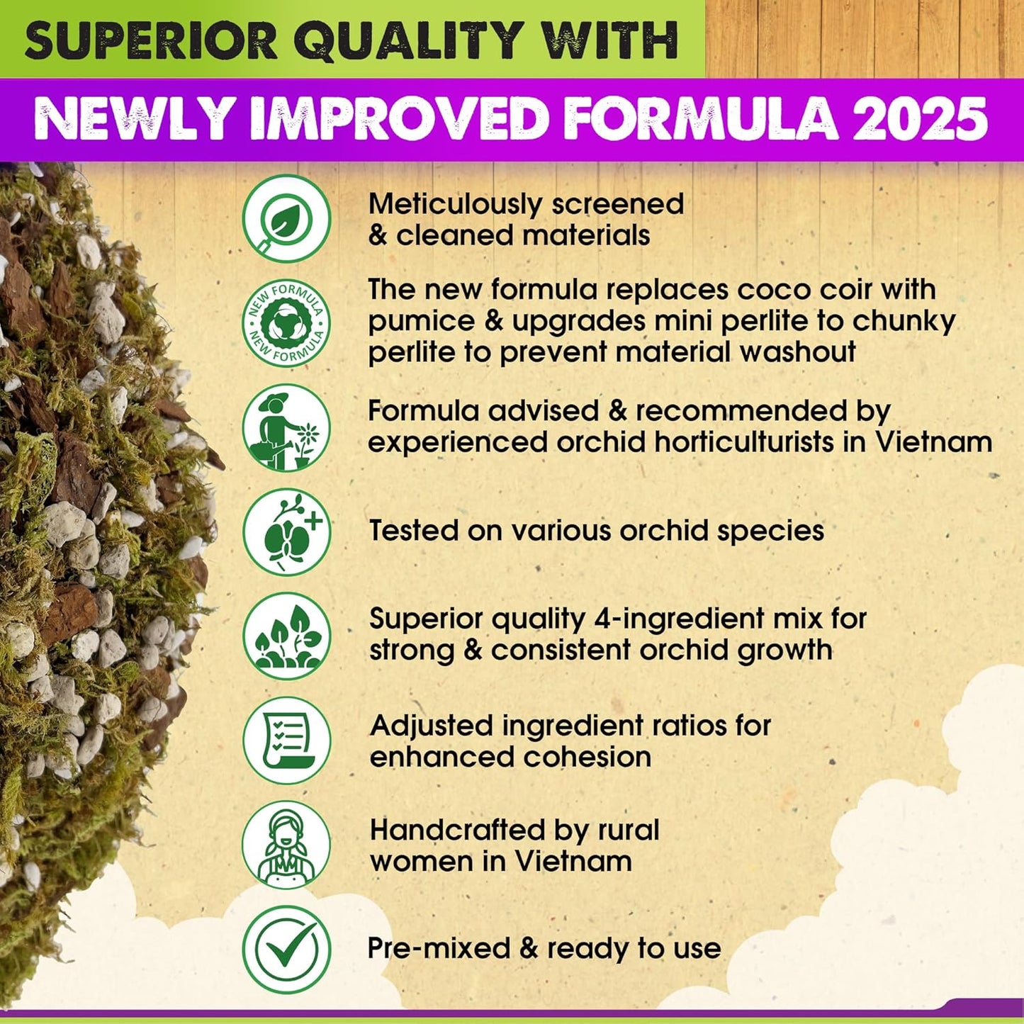 [Upgraded] DUSPRO Orchid Potting Mix for Repotting with Forest Moss, Pine Bark, Perlite & Pumice, Orchid Bark Potting Mix,Orchid Repotting Soil, Drainage Indoor Potting, Orchid Pot Not Included, 4 QT