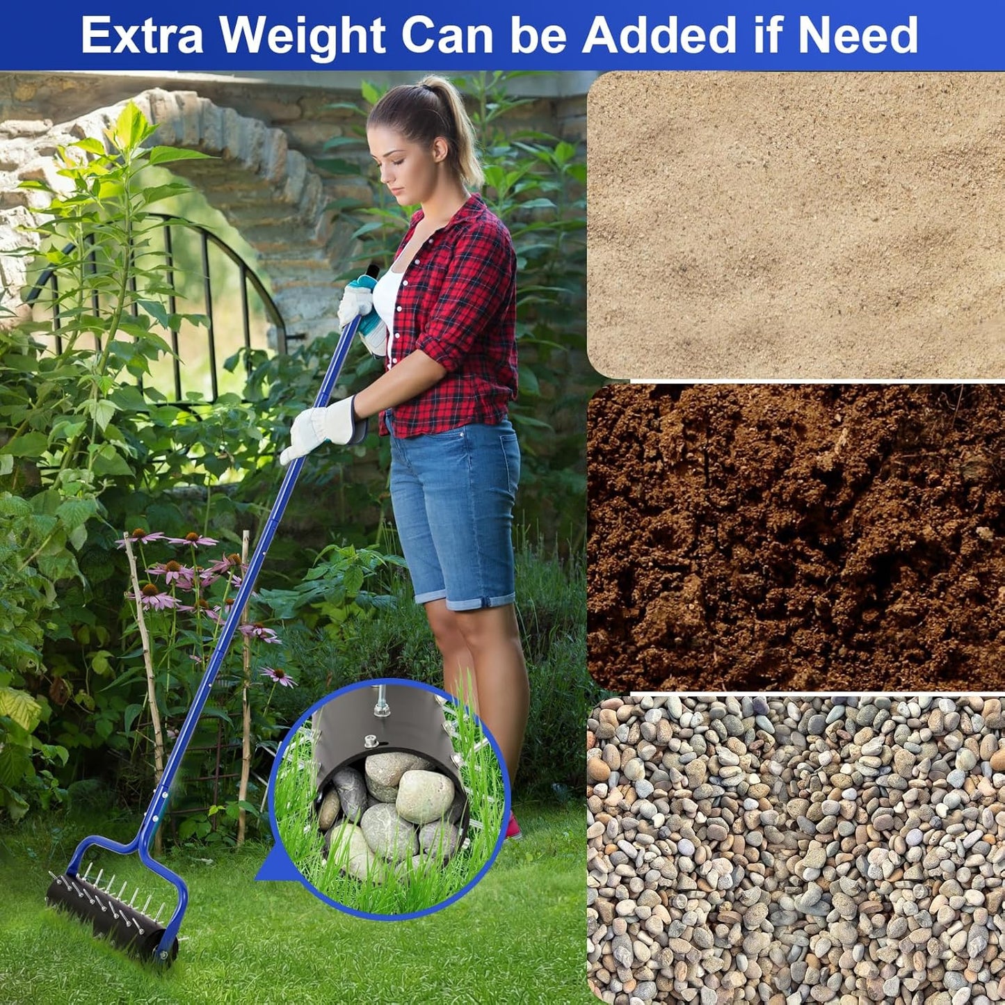 Lawn Aerator, 21" Push Coring Aerator,Preasembled Spike Gardening Aerator Tool,Lawn Plug Soil Aerator,Aerator Lawn Tool,75" Adjustable Handle with Quick Clip,Heavy Duty Aerator.