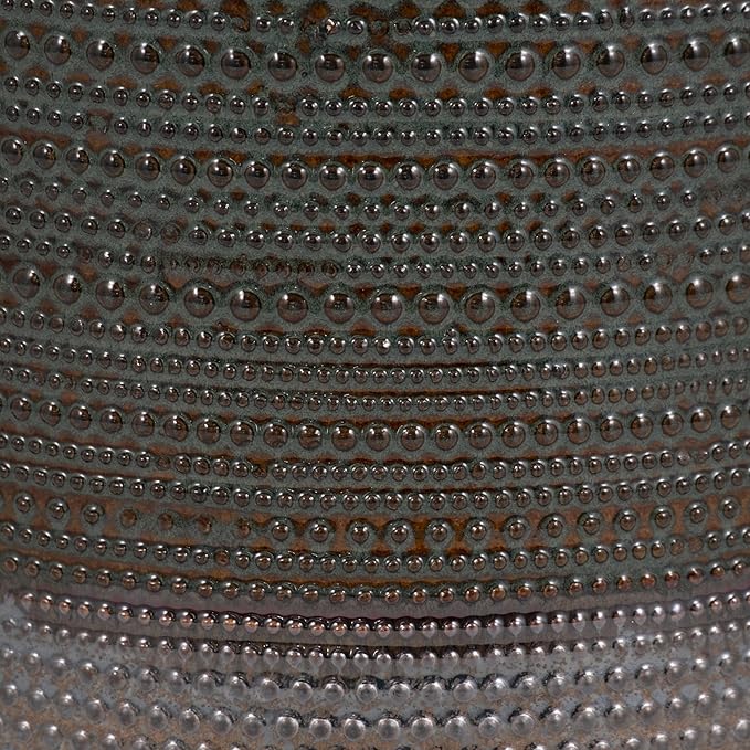 Sagebook Home 8" Ceramic Planter on Bamboo Wood Stand - Green Plant Stand with Contemporary Dotted Design - Indoor or Outdoor Plants and Succulents