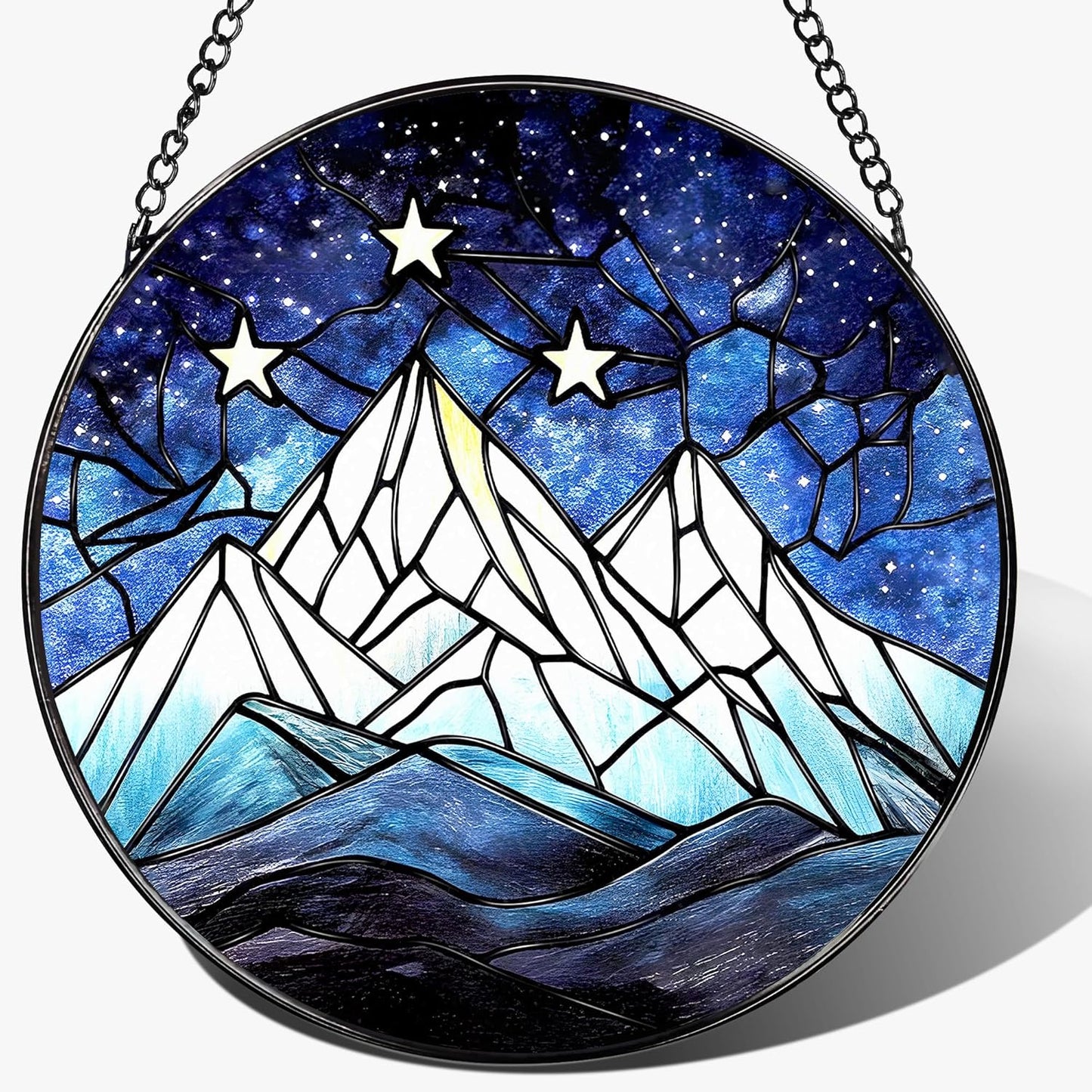 Stained Glass Window Hanging, Pauyadu 8 Inch Stained Glass Suncatcher Ornament, Night Court Window Decor, Suncatchers for Windows Hanging, Nature Lovers Gifts, Gifts for Friend, Lover