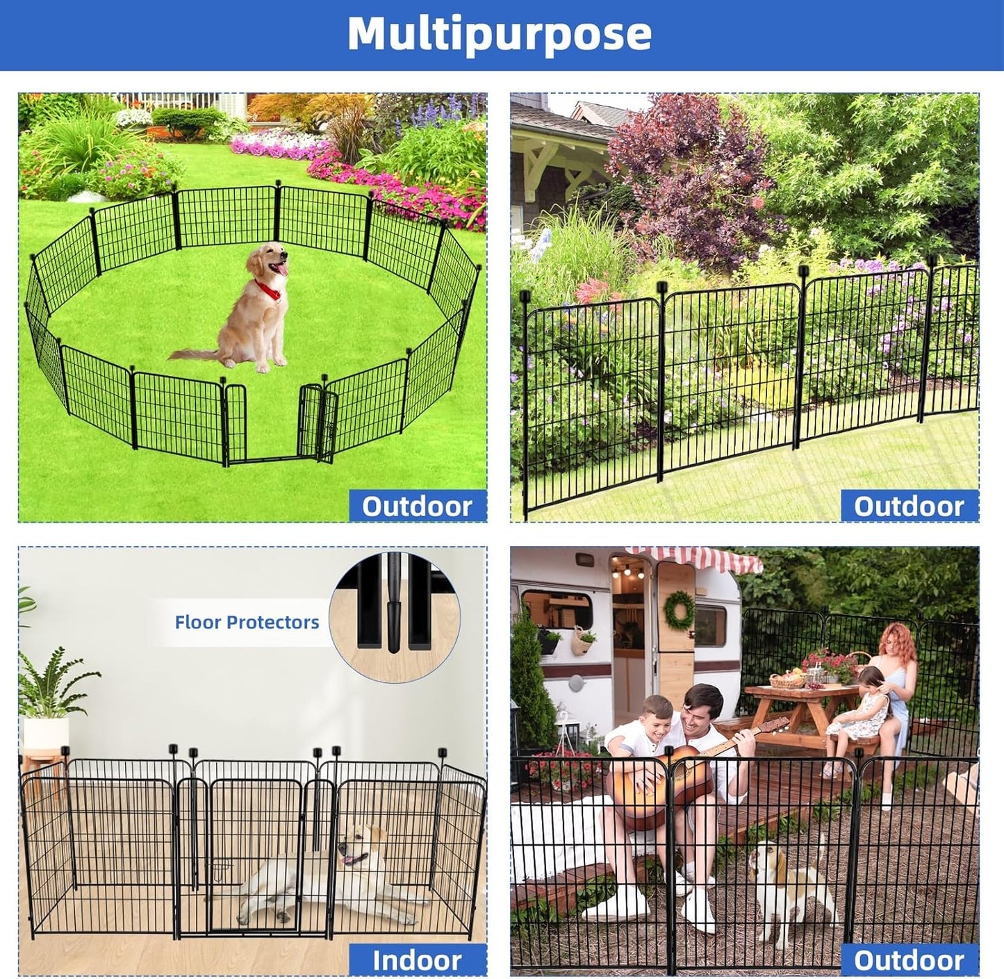 ADAVIN 32 in(H) Garden Fences and Borders,1 Gate+7 Panels Dog Fence Outdoor for Yard, Heavy Duty Iron Metal Animal Barrier Fence, Portable Fence, Flower Garden Fencing,Total 17.7 Ft(L), Black