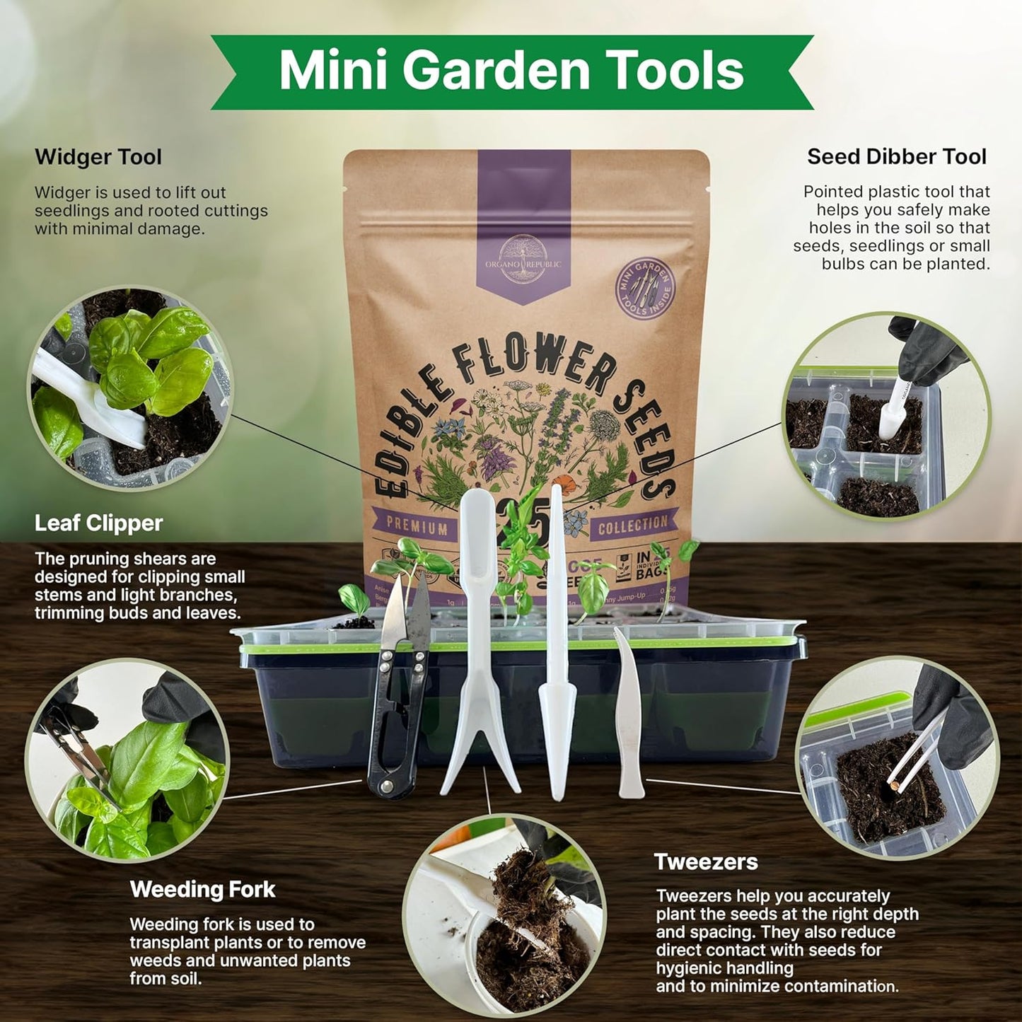 Organo Republic 25 Edible Flower Seeds Variety Pack for Indoor Outdoor Gardening - 8,000+ Non-GMO Heirloom Flower Seeds: Anise, Hyssop, Nasturtium, Pansy, Echinacea, Lavender, Chives & More