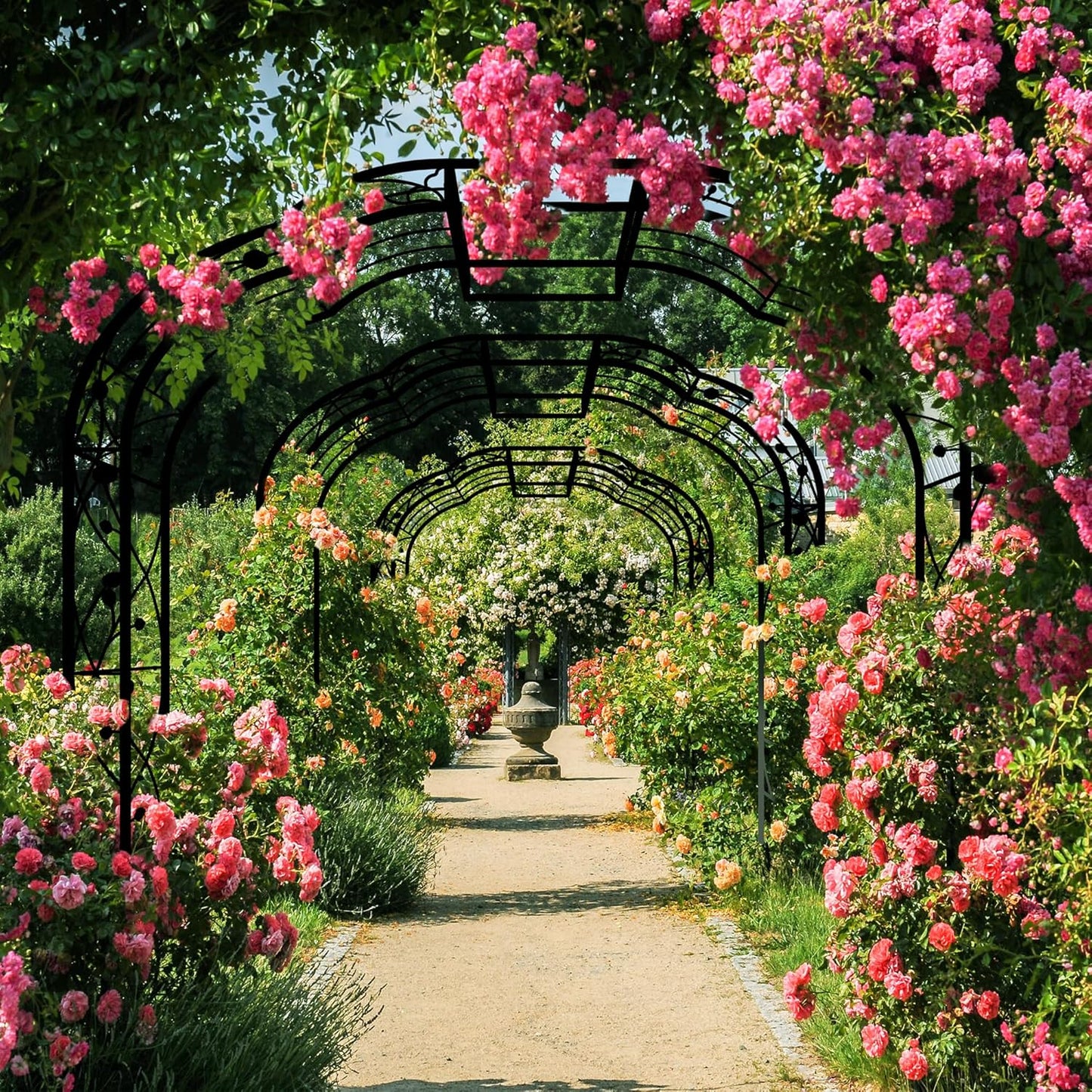 Metal Garden Arch 8.2 FT High x 6.2 FT Wide Garden Arbor Trellis for Outdoor Climbing Plants Support Rose Lawn Tall Large Wedding Archway (Black, XL)