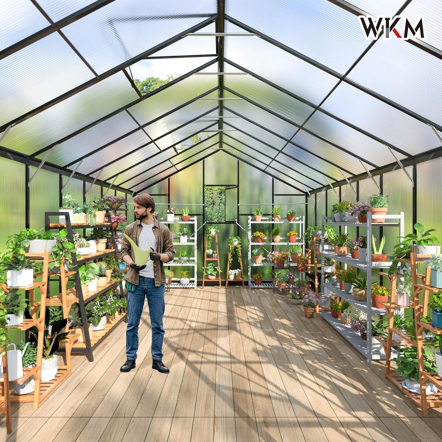 WKM 10x18 FT Greenhouse for Outdoors, Polycarbonate Greenhouse with Quick Setup Structure and Roof Vent, Enhanced Aluminum Green House for Garden Backyard, Black