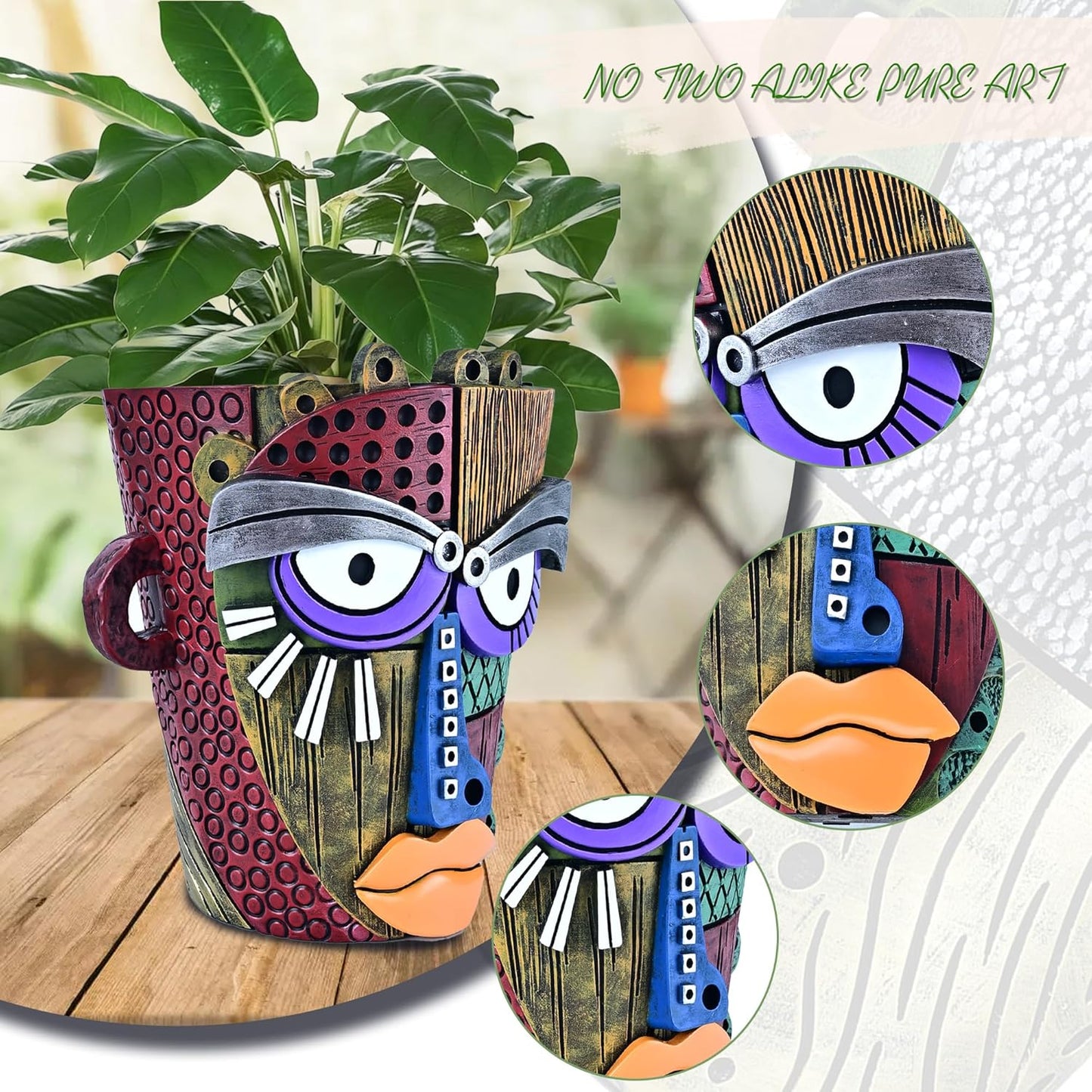 Bohemian Face Planter Pots for Plants,Hand-Painted Colorful Flower Pots with Drainage, Indoor Outdoor Garden Decor Gift(Classic,Large)