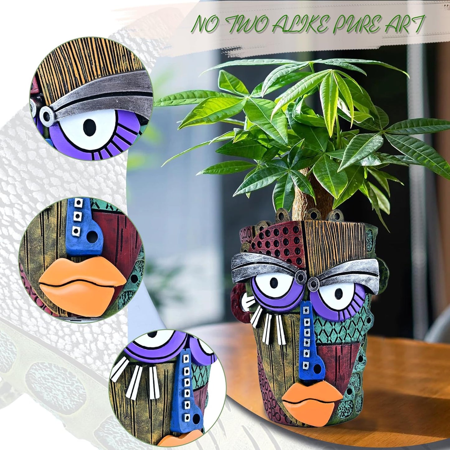 Bohemian Face Planter Pots for Plants,Hand-Painted Colorful Flower Pots with Drainage, Indoor Outdoor Garden Decor Gift(Classic,Small)