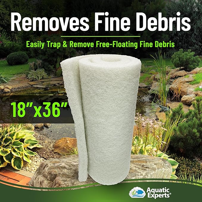 Classic Koi Pond Filter Pad FINE - White Bulk Roll Pond Filter Media, Ultra-Durable Pond Filters for Outdoor Ponds, Reusable Fish Pond Filter Material, USA (3/4" - 1" x 18" x 36")